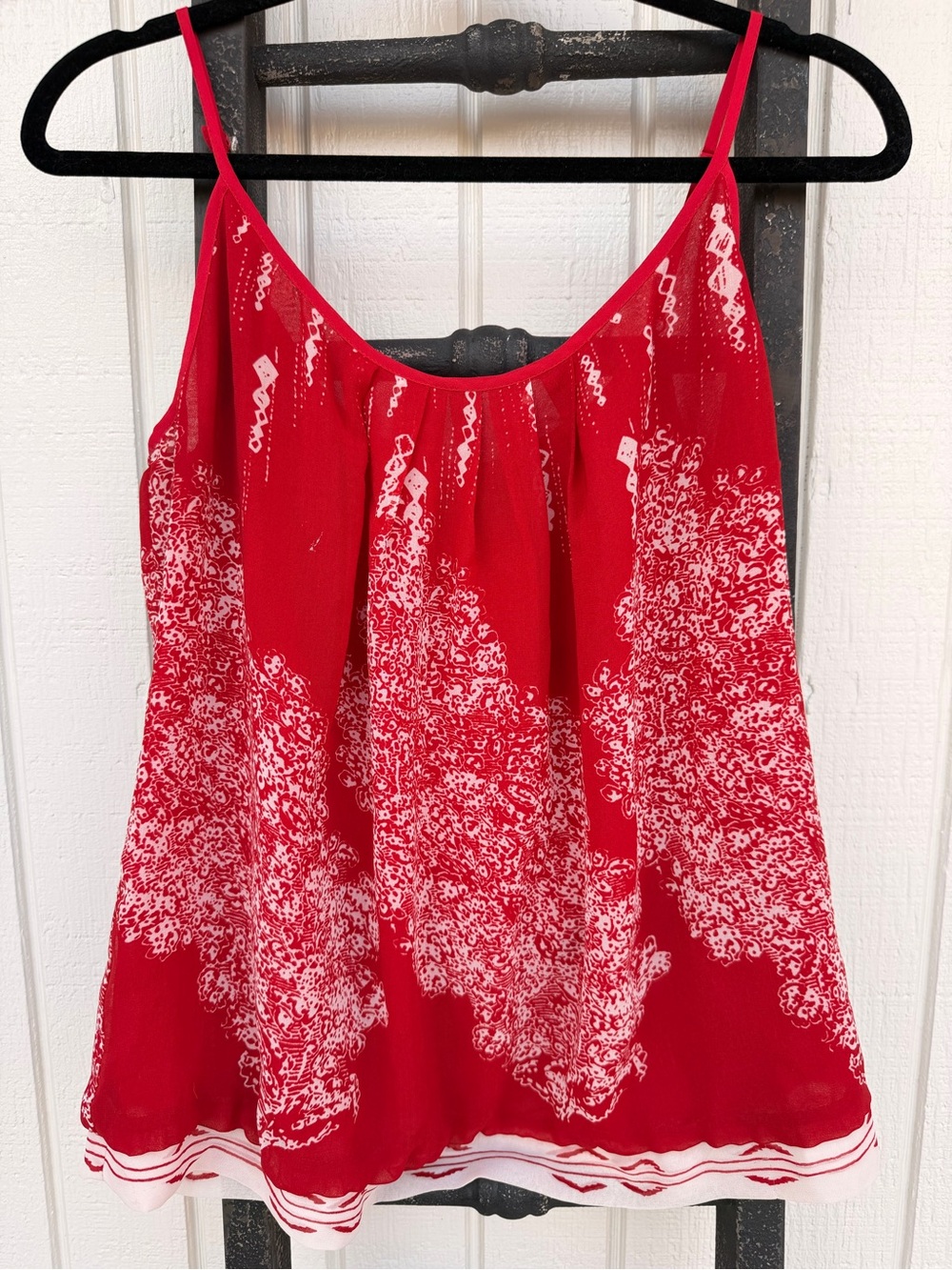 CAbi Red and White Printed Spaghetti Strap Camisole